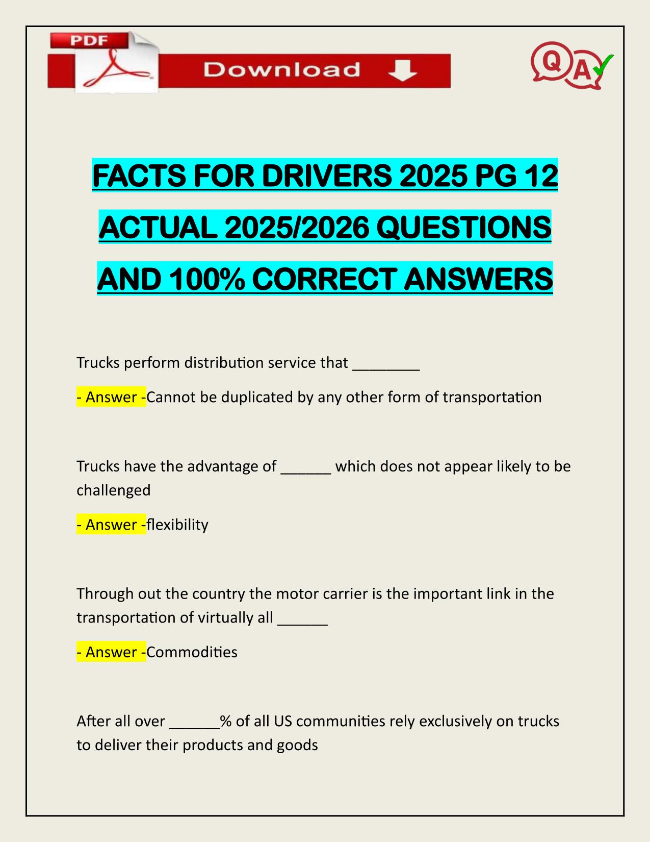 FACTS FOR DRIVERS 2025 PG 12 ACTUAL 2025/2026 WITH VERIFIED ANSWERS