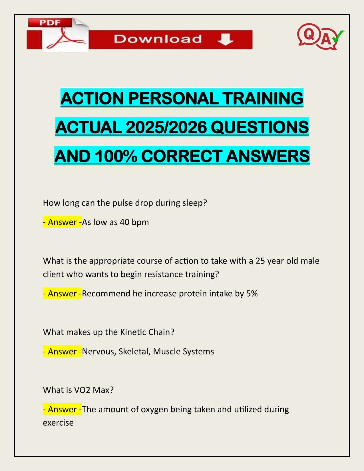 ACTION PERSONAL TRAINING ACTUAL 2025/2026 Q&A 100% PASS