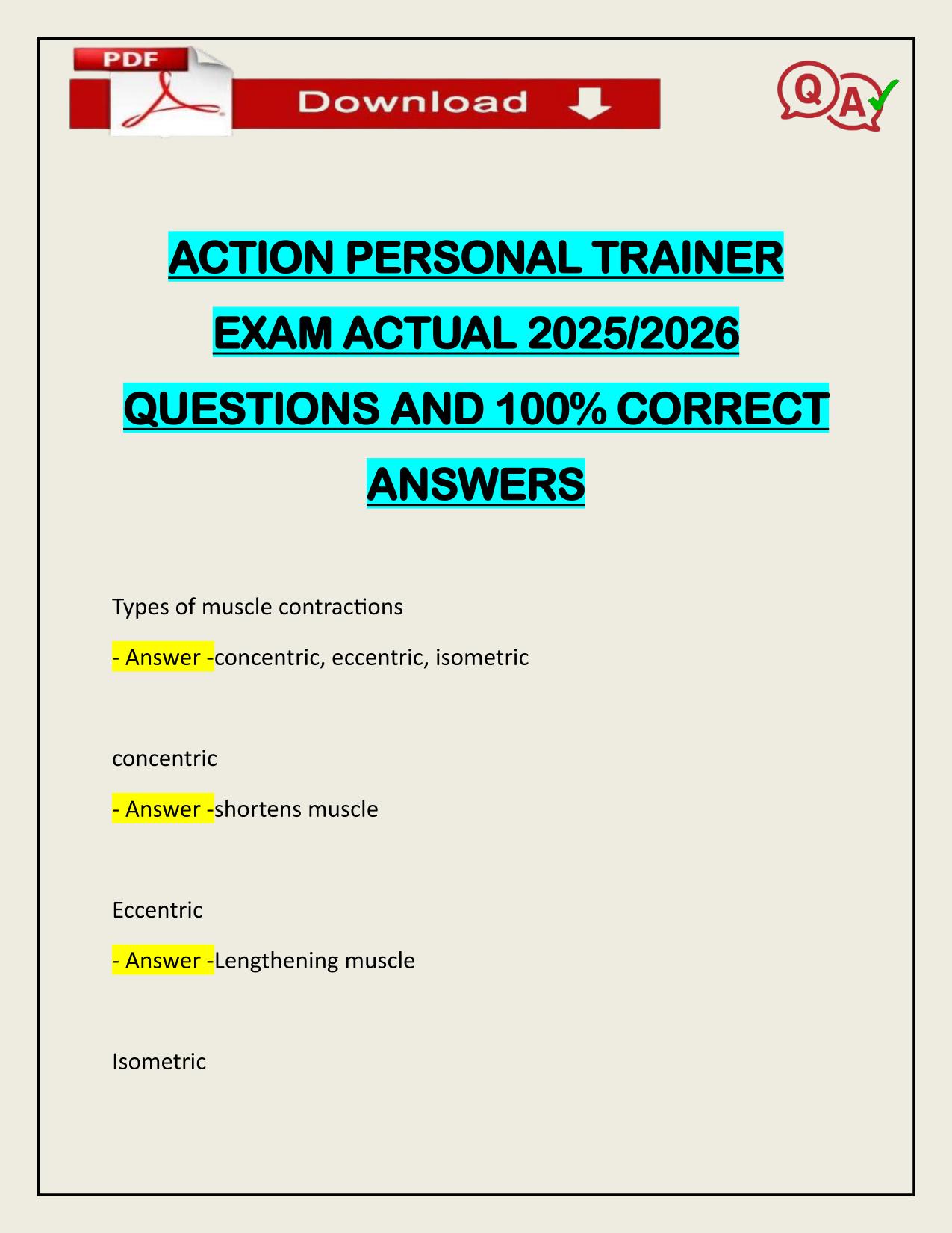 ACTION PERSONAL TRAINER EXAM ACTUAL 2025/2026