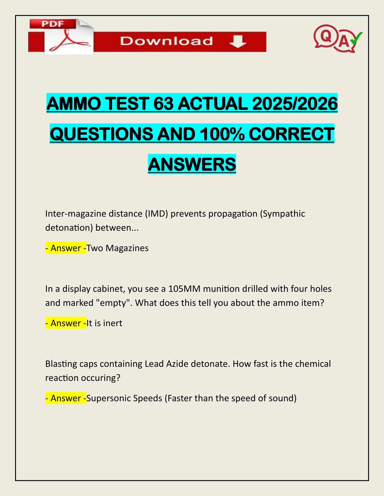 AMMO TEST 63 ACTUAL 2025/2026 CORRECTLY ANSWERED
