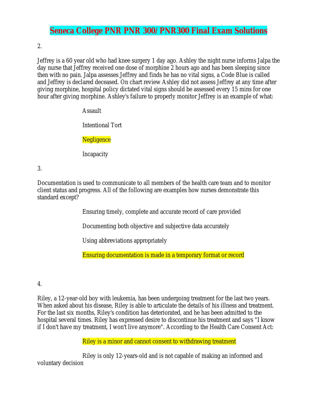 Seneca College PNR PNR 300/ PNR300 Final Exam Solutions ACTUAL 2025/2026