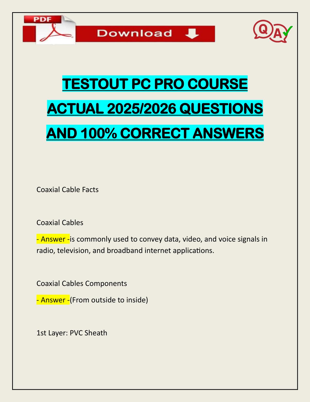 TESTOUT PC PRO COURSE ACTUAL 2025/2026 CORRECTLY ANSWERED