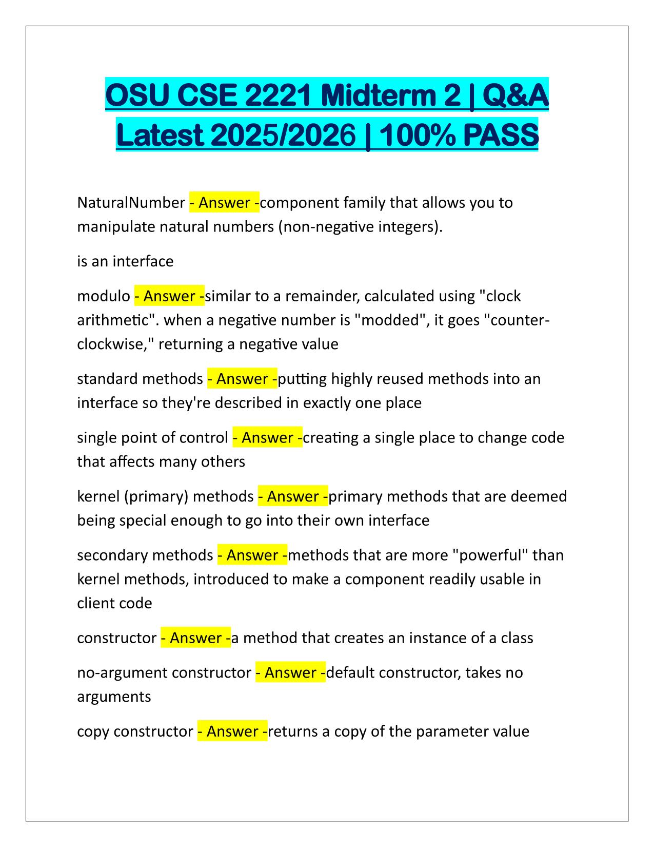 OSU CSE 2221 Midterm 2 Q&A Latest Update