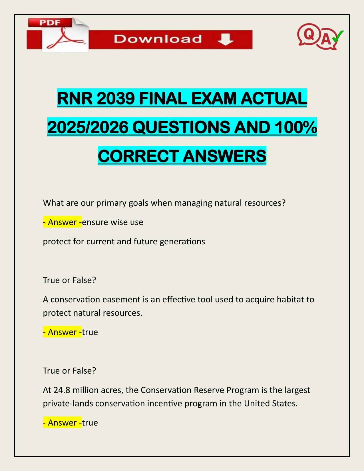 RNR 2039 FINAL EXAM ACTUAL 2025/2026 QUESTIONS AND 100% CORRECT ANSWERS