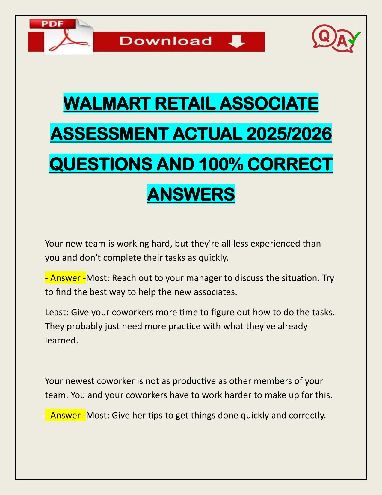 BUNDLE FOR WALMART ASSESSMENT EXAMS ACTUAL 2025/2026