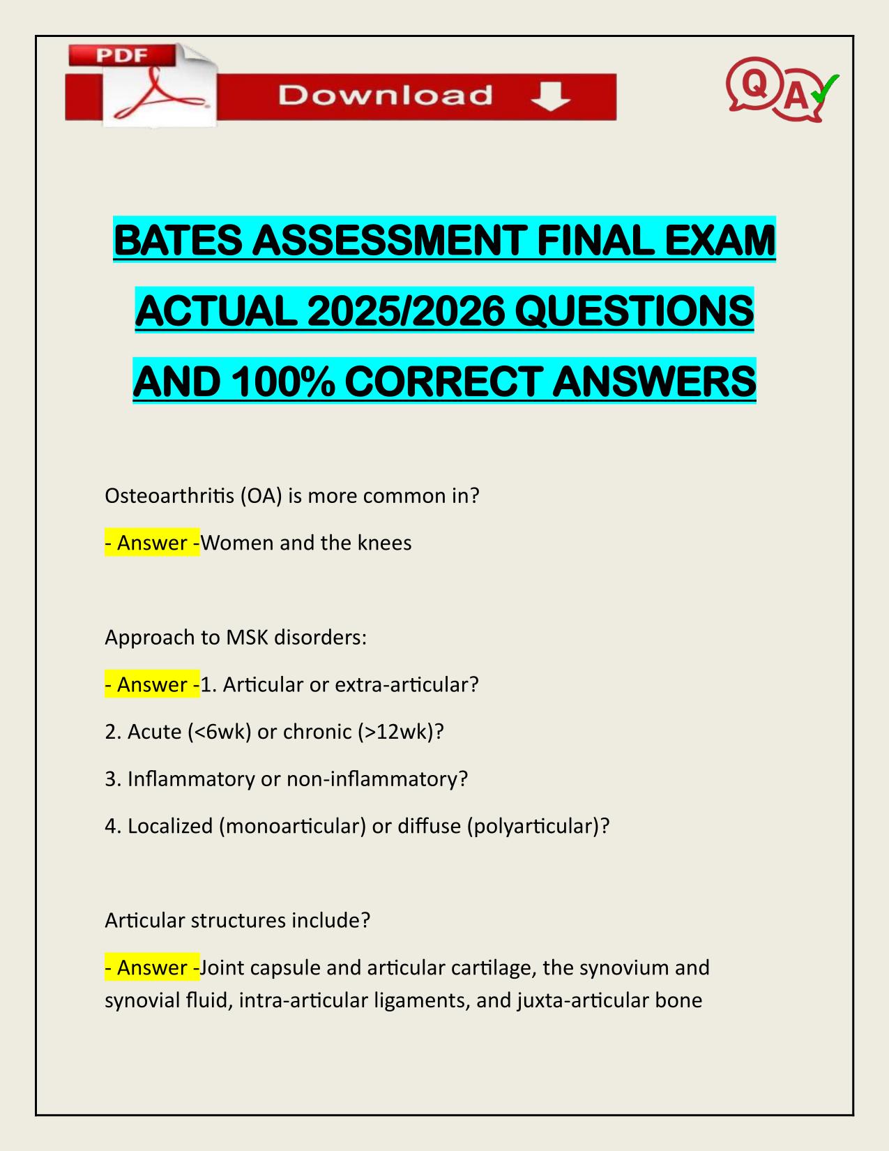 BUNDLE FOR HEALTH ASSESSMENT BATES ACTUAL 2025/2026 Q&A