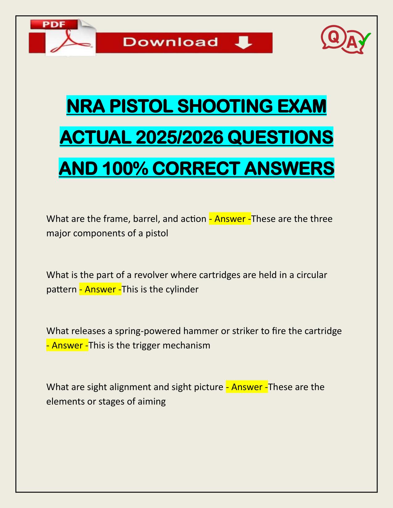 NRA PISTOL SHOOTING EXAM ACTUAL 2025/2026 CORRECTLY ANSWERED