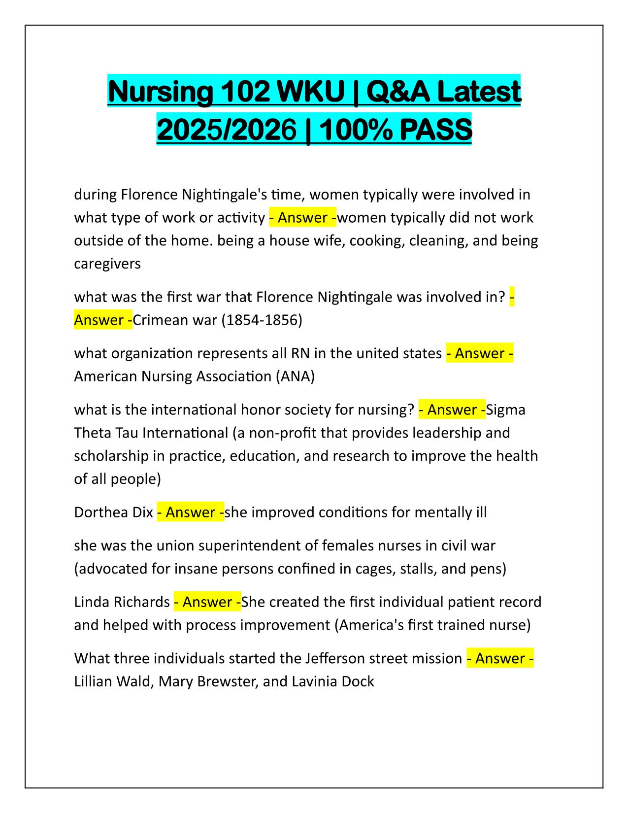Package Deal for WKU Nursing Exams Q&A Latest Update 2025-2026