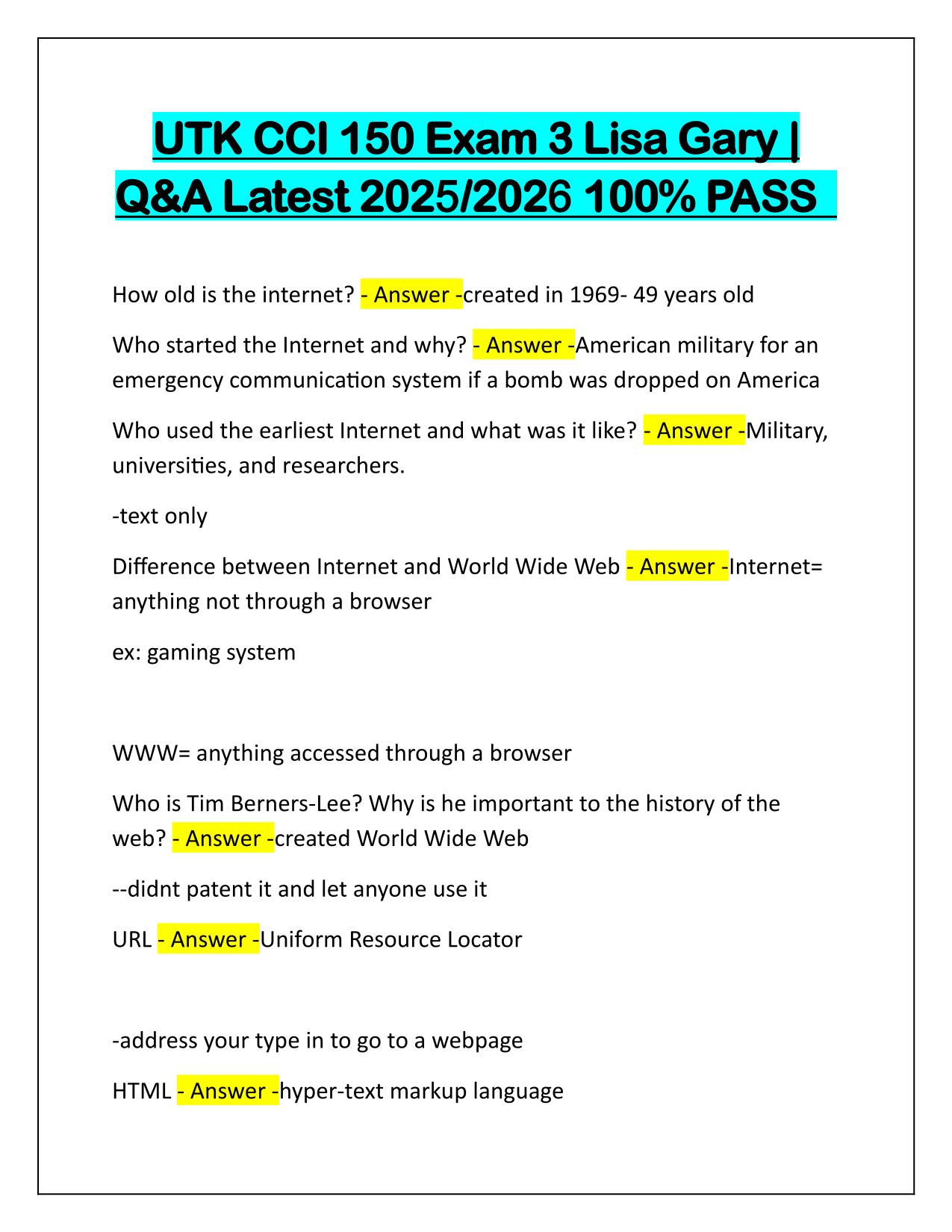 UTK CCI 150 Exam 3 Lisa Gary Q&A Latest Update 2025