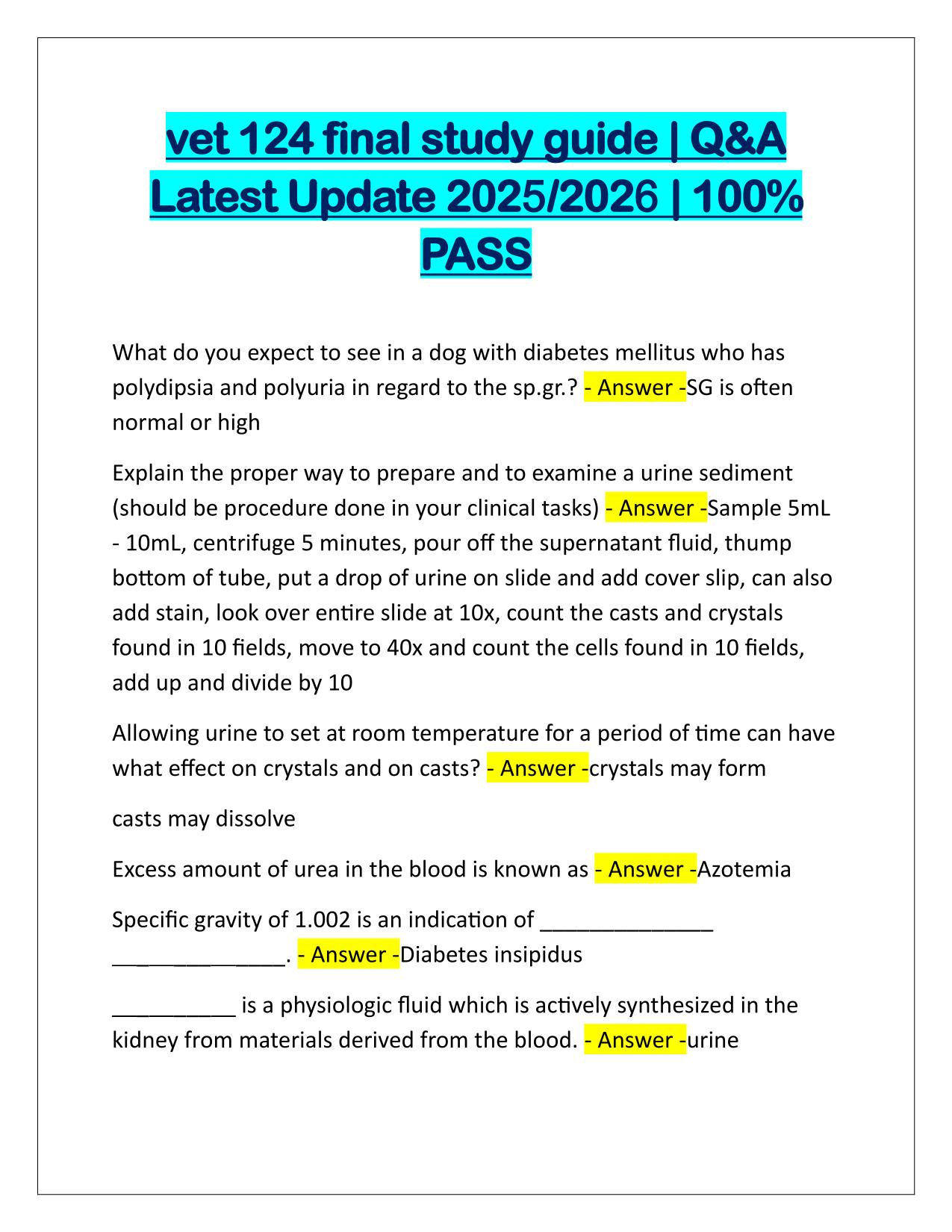 vet 124 final study guide Q&A Latest Update 2025
