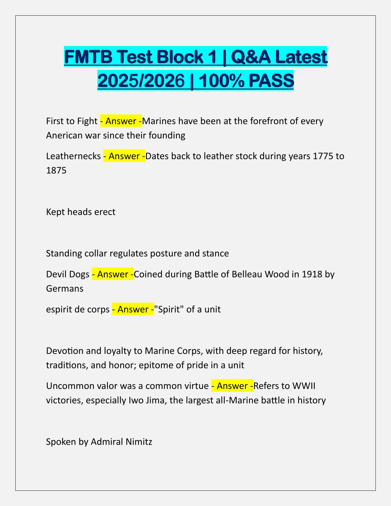 FMTB Test Block 1 Q&A Latest Update 2025