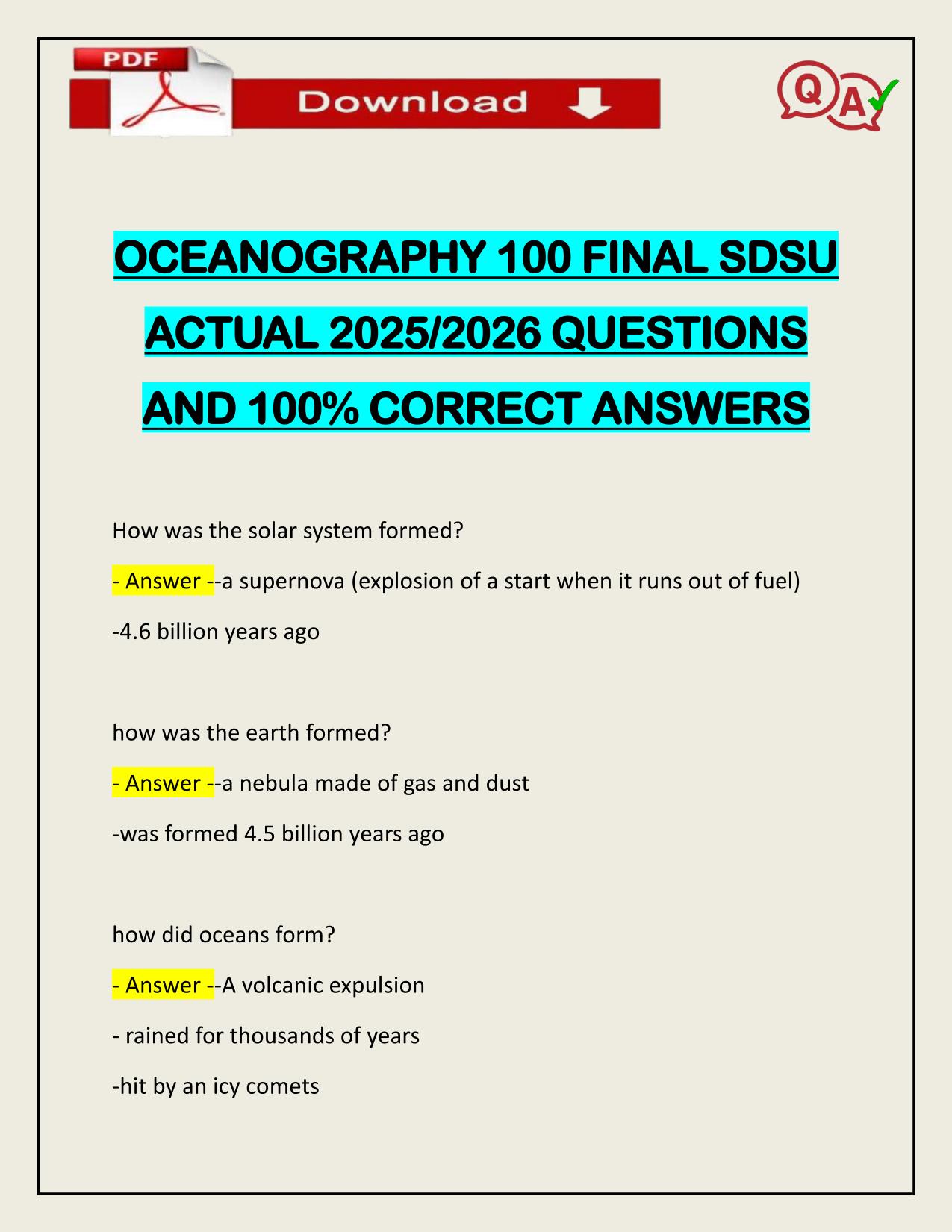 BUNDLE FOR OCEANOGRAPHY EXAMS ACTUAL 2025/2026 Q&A 100% PASS