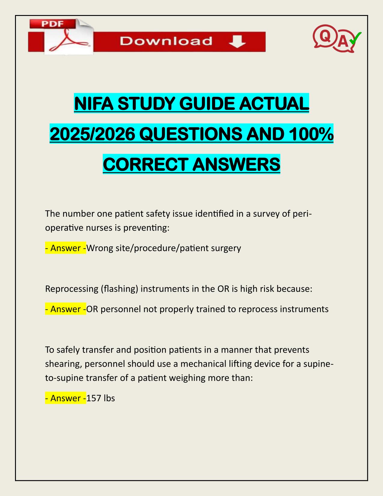 NIFA STUDY GUIDE ACTUAL 2025/2026 QUESTIONS AND 100% CORRECT ANSWERS