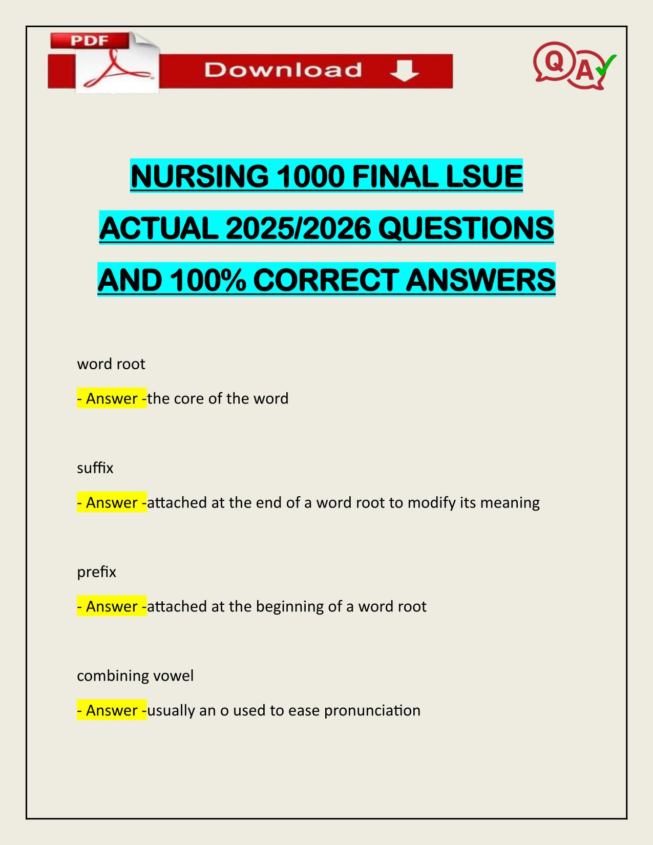 NURSING 1000 FINAL LSUE ACTUAL 2025/2026