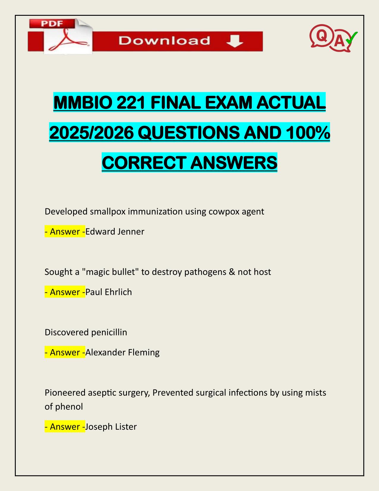 BUNDLE FOR MMBIO 221 EXAMS ACTUAL 2025/2026