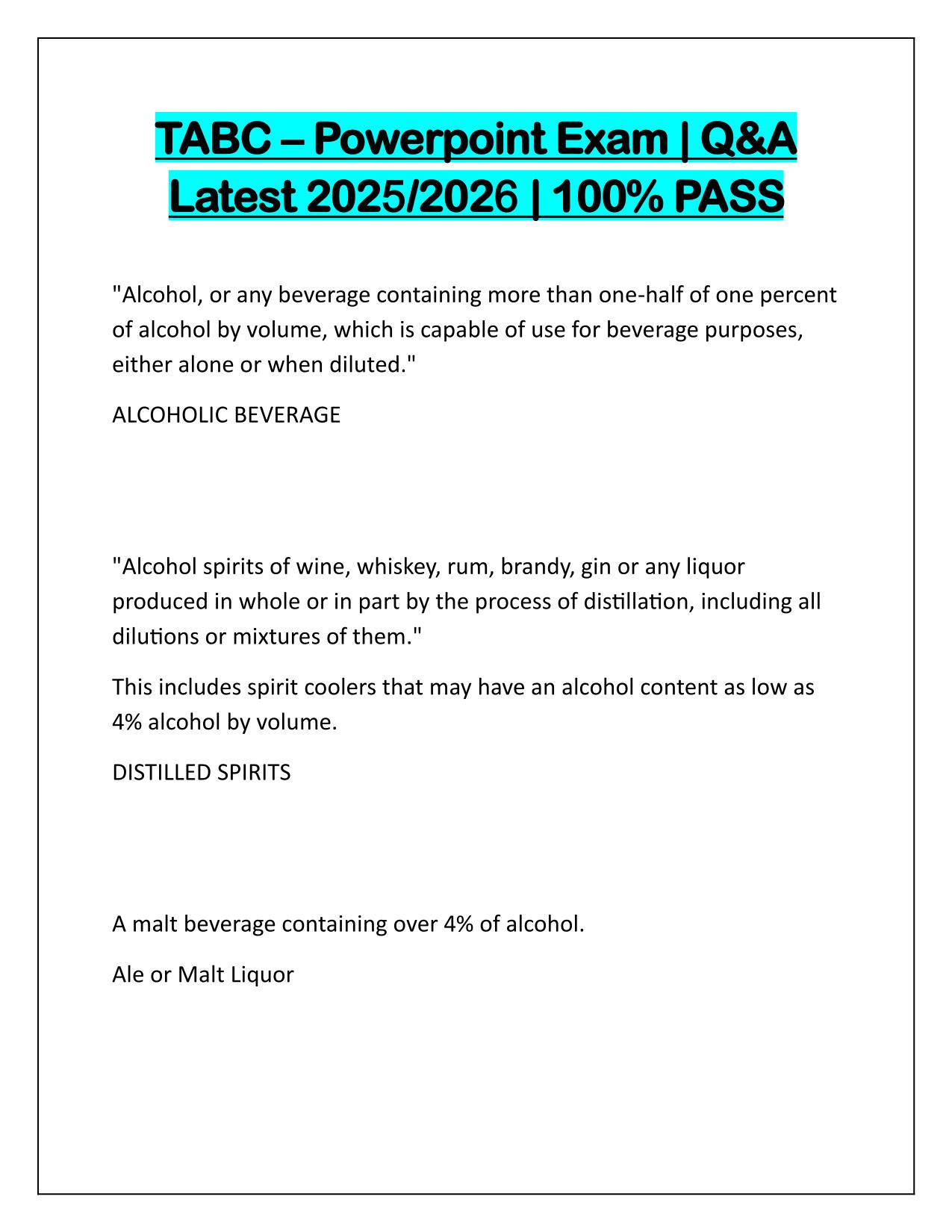 TABC – Powerpoint Exam Q&A Latest Update