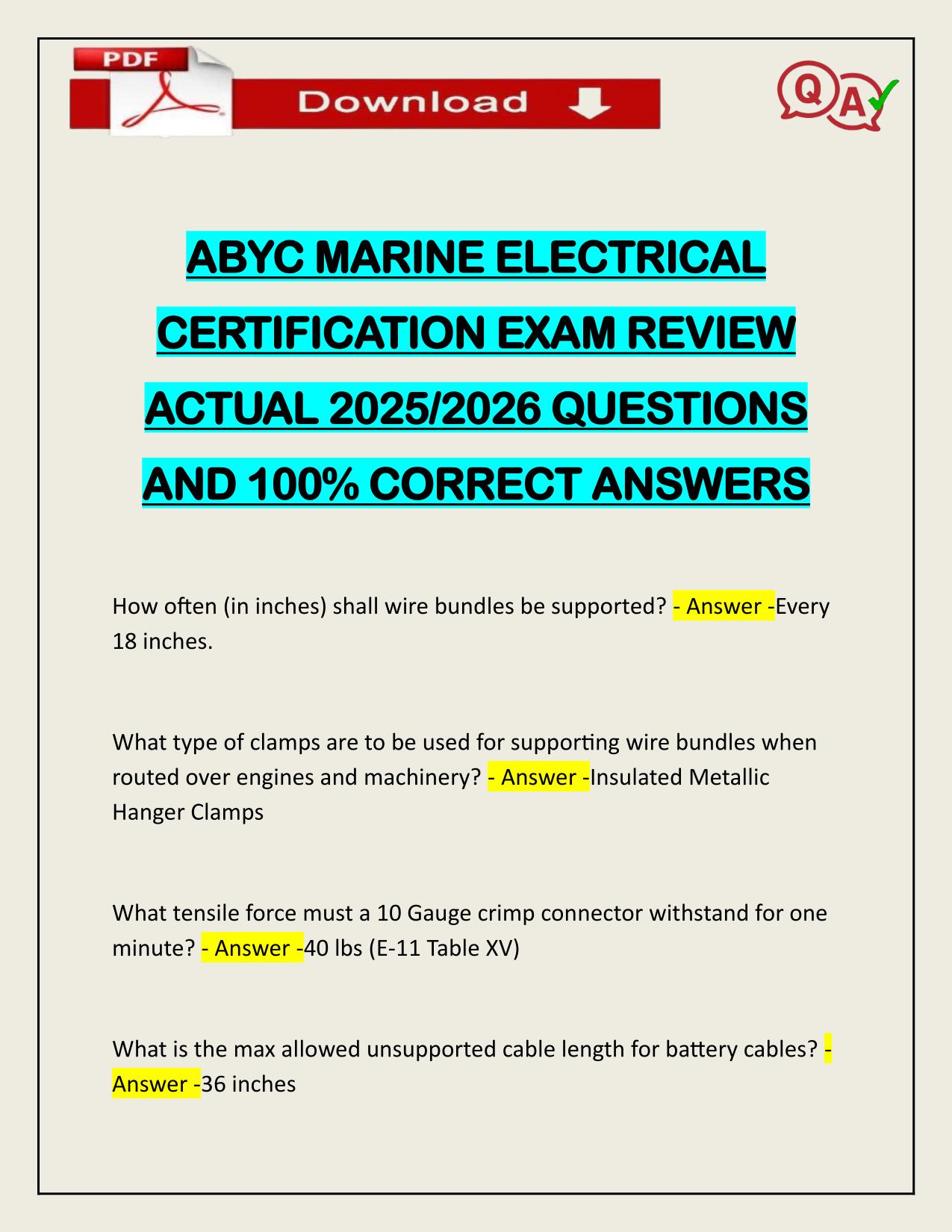 ABYC MARINE ELECTRICAL CERTIFICATION EXAM REVIEW ACTUAL 2025/2026