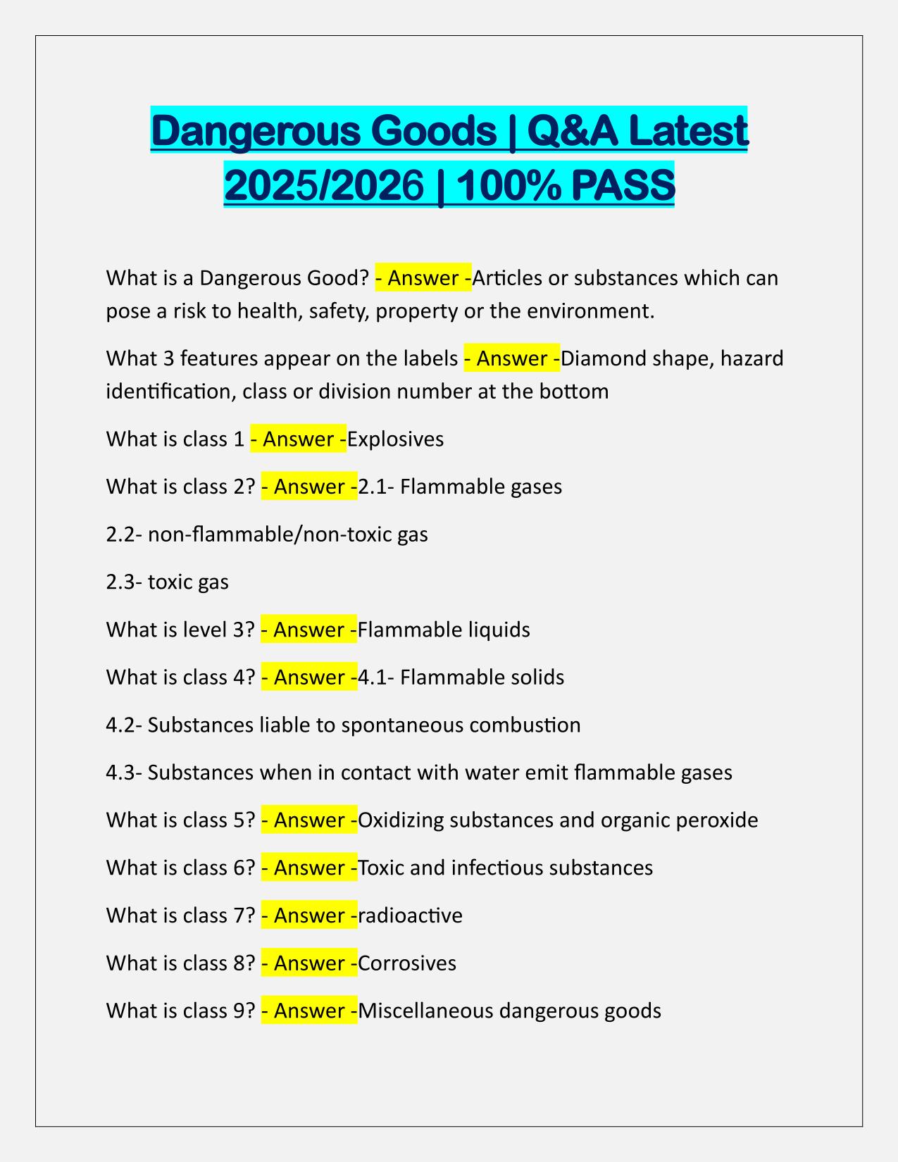 Package Deal for Dangerous Goods TESTS Q&A Latest Update