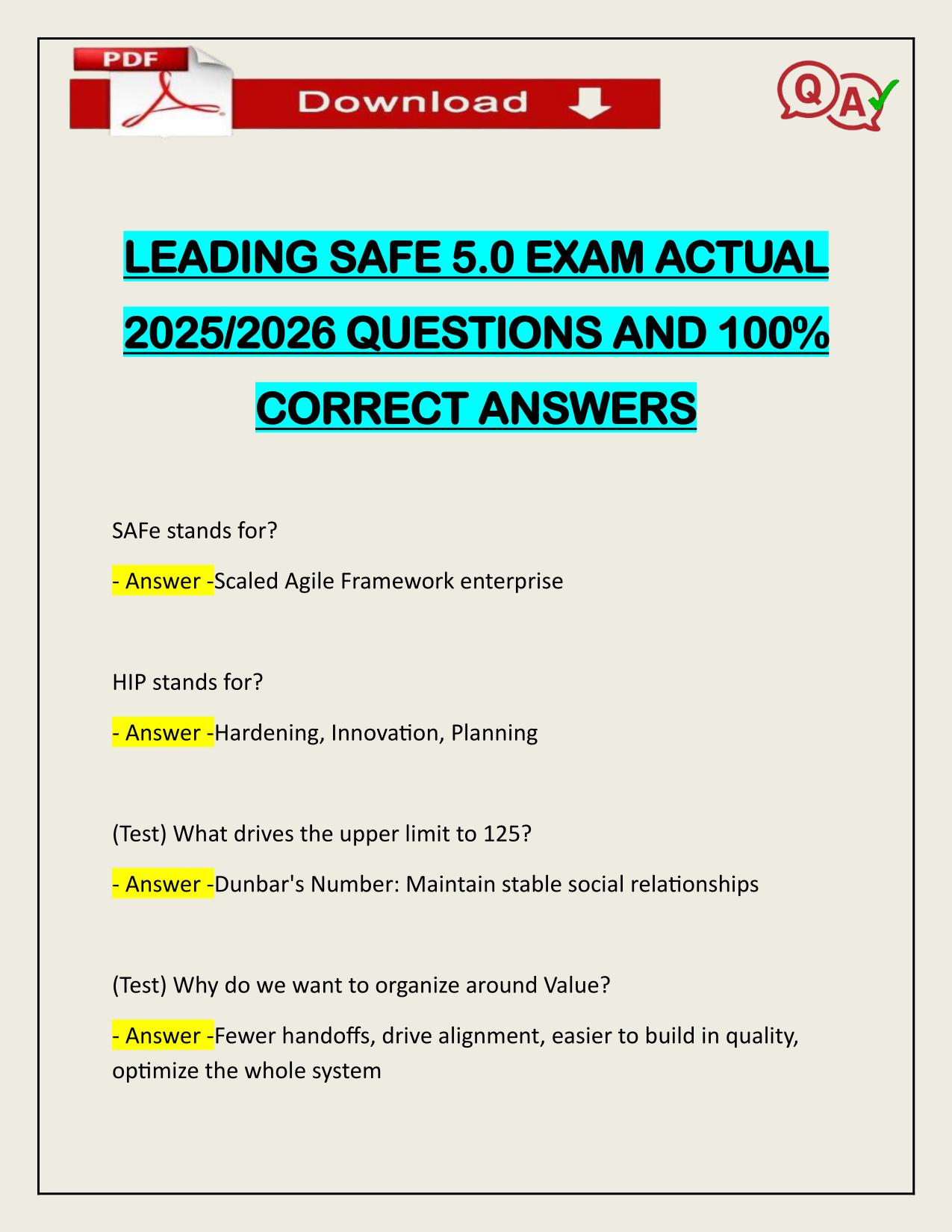 LEADING SAFE 5.0 EXAM ACTUAL 2025/2026