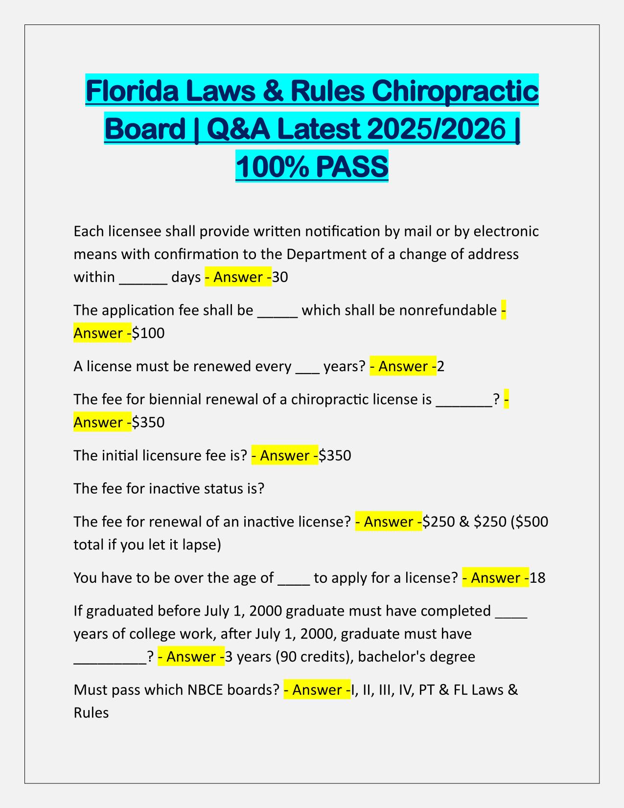 Florida Laws and Rules Chiropractic Board Q&A Latest Update