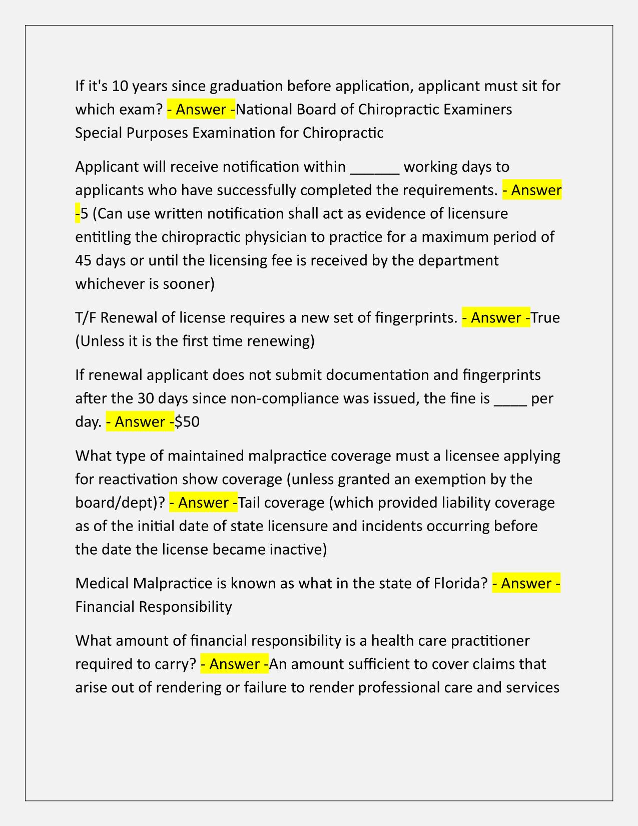Florida Laws and Rules Chiropractic Board Q&A Latest Update