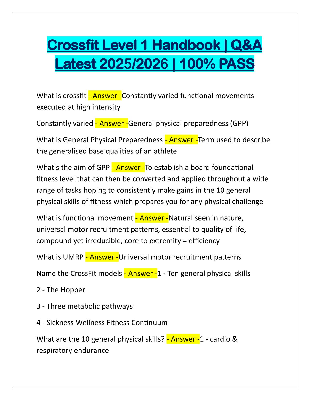 Crossfit Level 1 Handbook Q&A Latest Update
