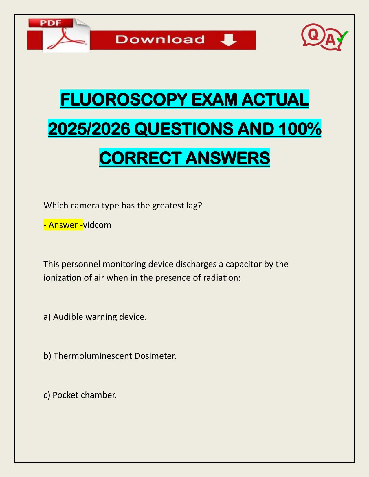FLUOROSCOPY EXAM ACTUAL 2025/2026 LATEST UPDATE
