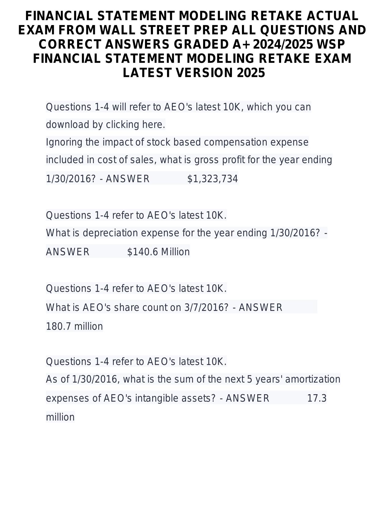 FINANCIAL STATEMENT MODELING RETAKE ACTUAL 2025/2026 EXAM FROM WALL STREET PREP