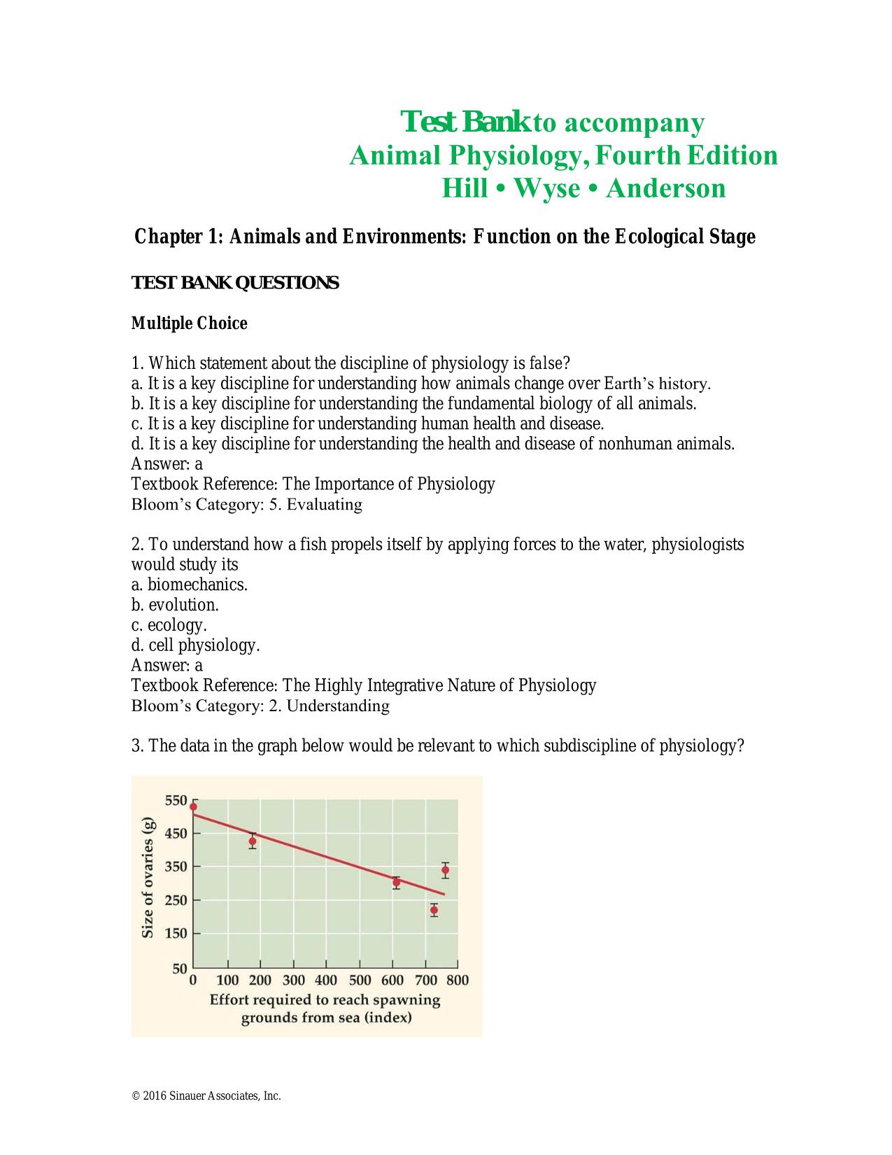 TEST BANK Test Bank to Accompany Animal Physiology 4TH EDITION HILL, WISE, ANDERSON