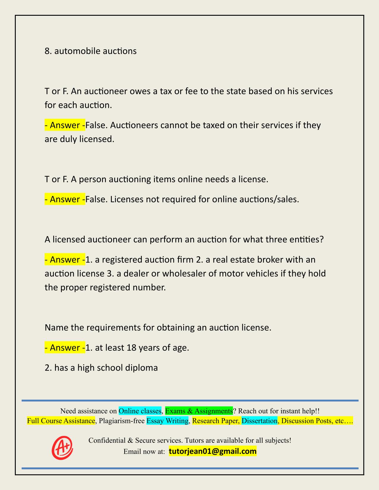 TEXAS AUCTIONEER LICENSEPART 2 ACTUAL 2025/2026 QUESTIONS AND 100% CORRECT ANSWERS