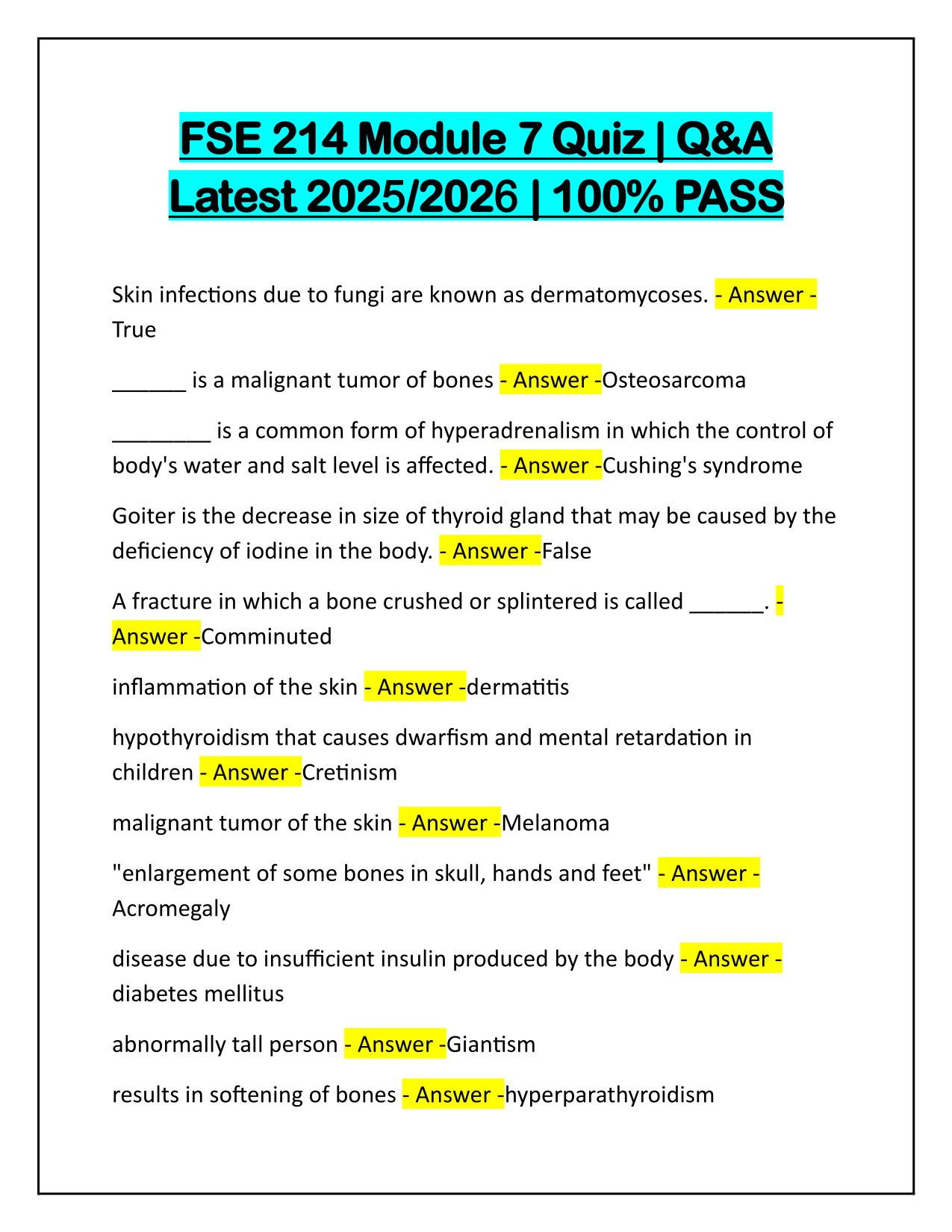 FSE 214 Module 7 Quiz Correctly Answered Latest Update
