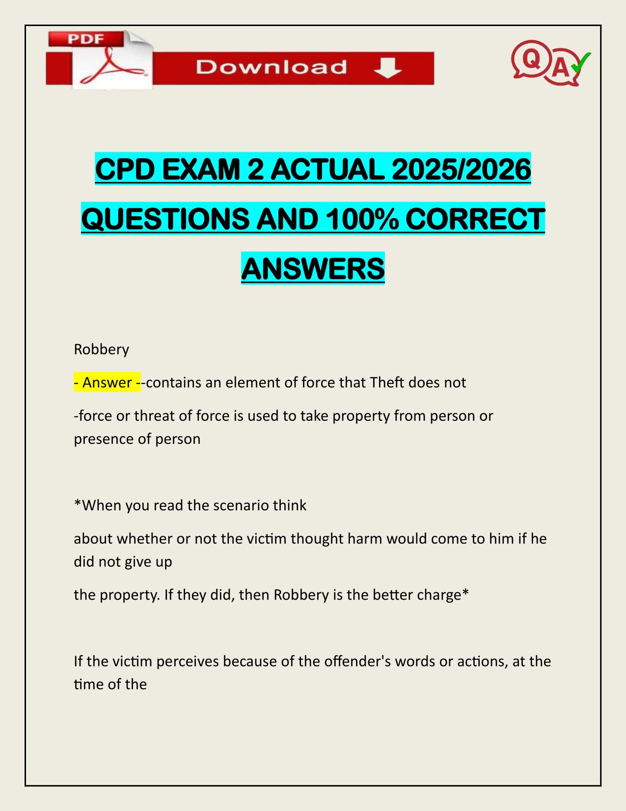 CPD EXAM 2 ACTUAL 2025/2026 QUESTIONS AND 100% CORRECT ANSWERS