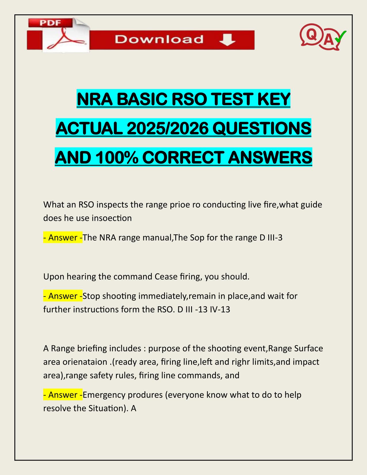 NRA BASIC RSO TEST KEY ACTUAL 2025/2026 WITH VERIFIED ANSWERS