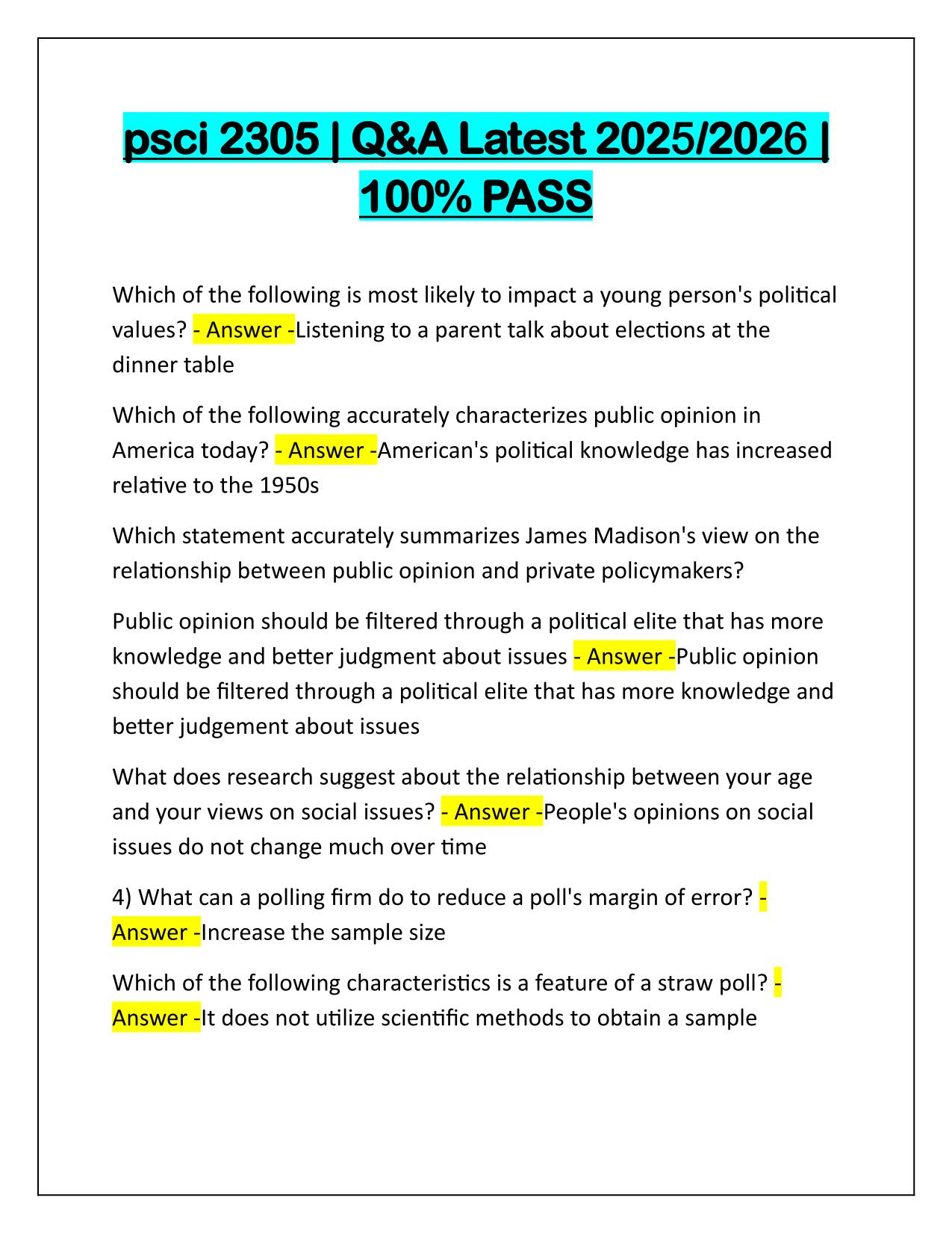 psci 2305 Q&A Latest Update