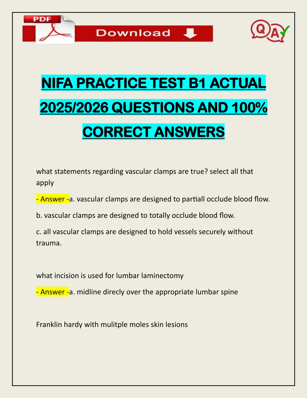 NIFA PRACTICE TEST B1 ACTUAL 2025/2026 WITH CORRECT ANSWERS