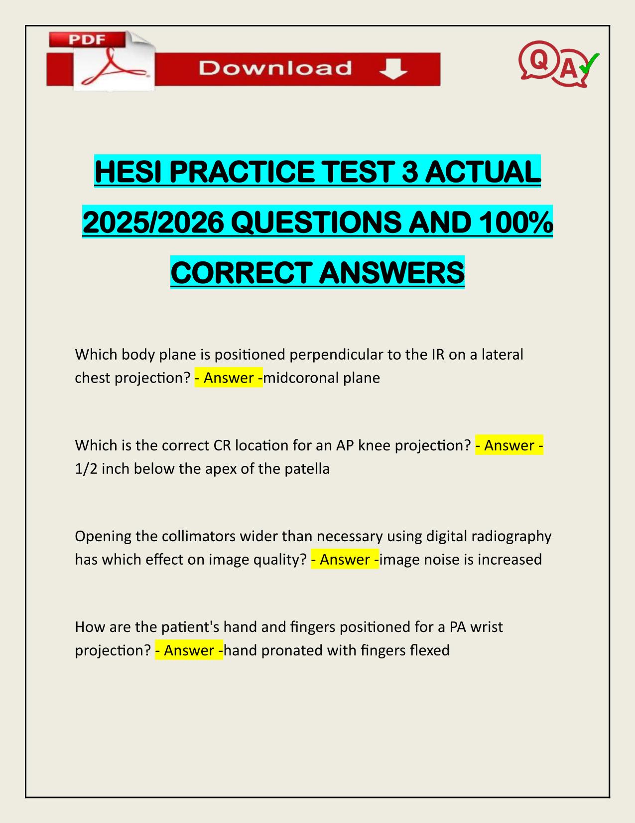 HESI PRACTICE TEST 3 ACTUAL 2025/2026