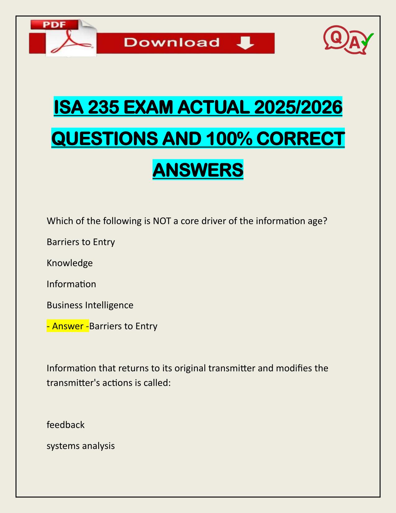 ISA 235 EXAM ACTUAL 2025/2026 CORRECTLY ANSWERED