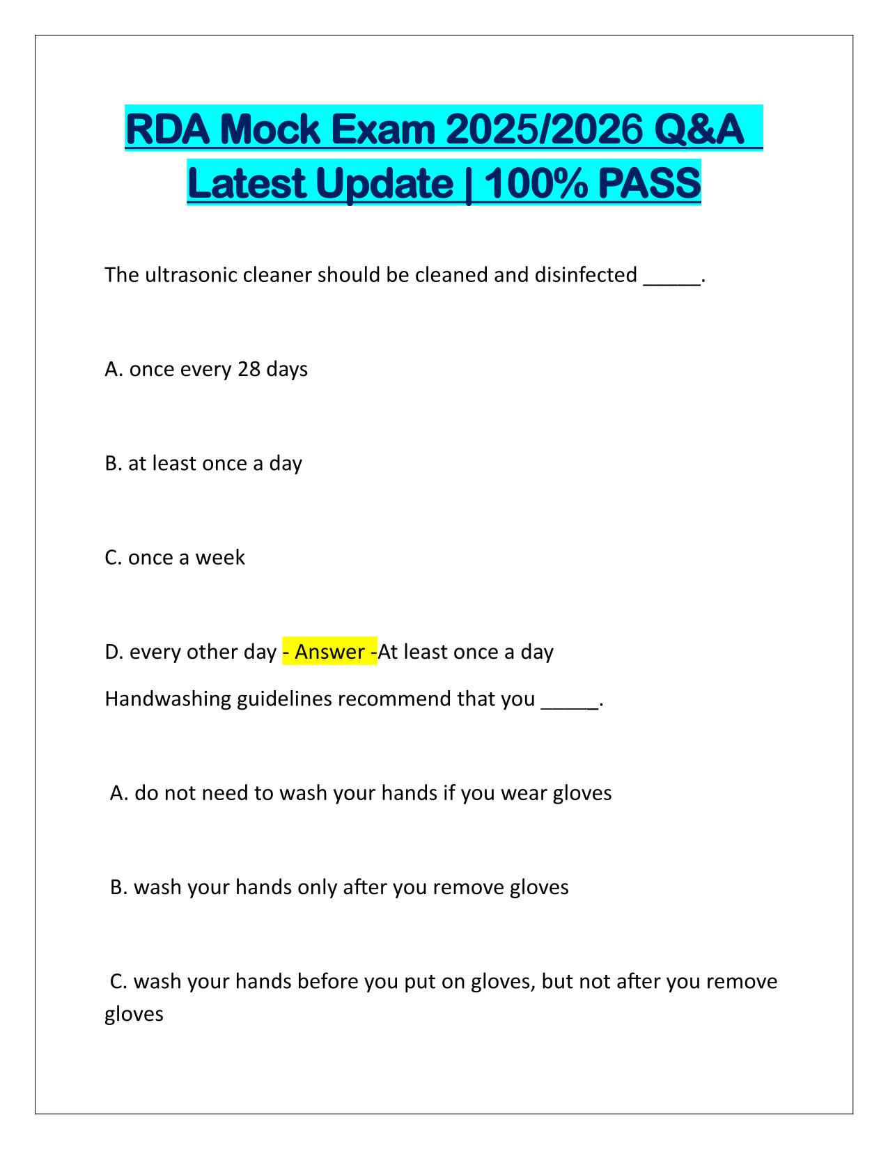 RDA Mock Exam Q&A Latest Update