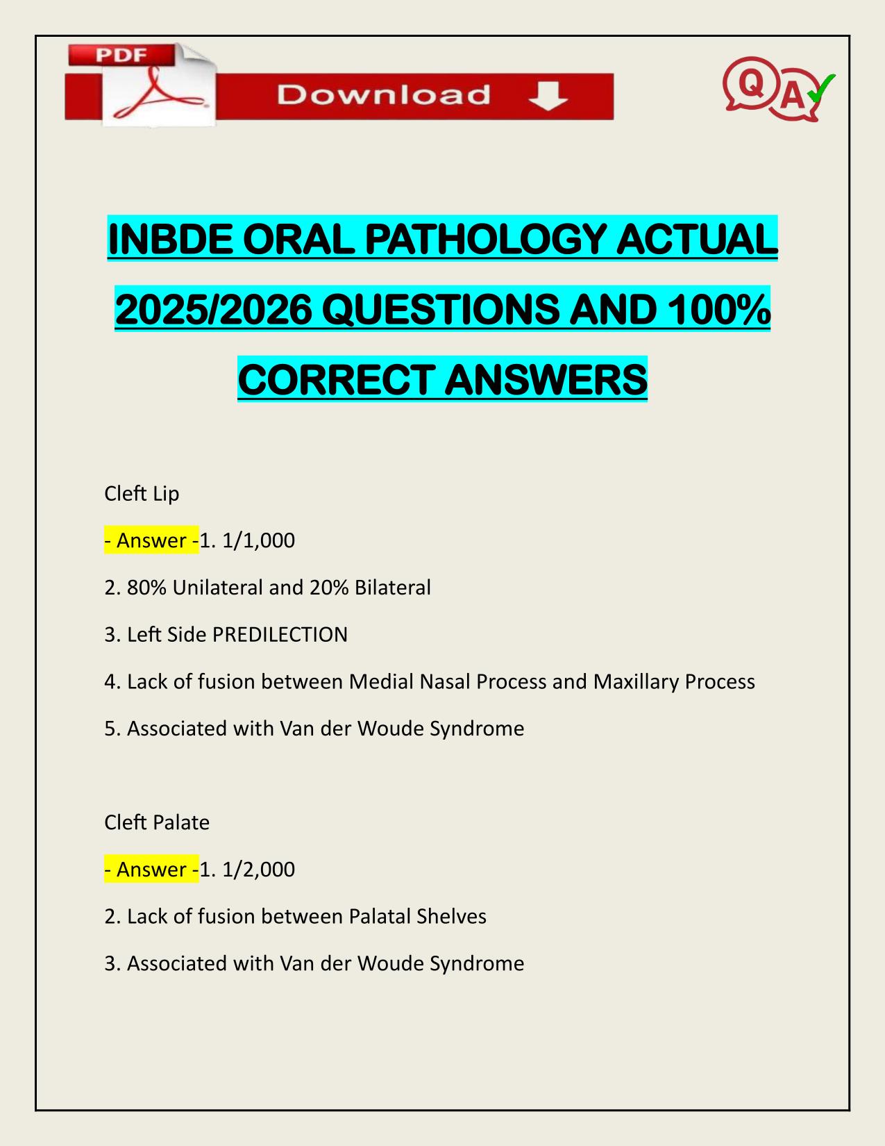 INBDE ORAL PATHOLOGY ACTUAL 2025/2026 CORRECTLY ANSWERED