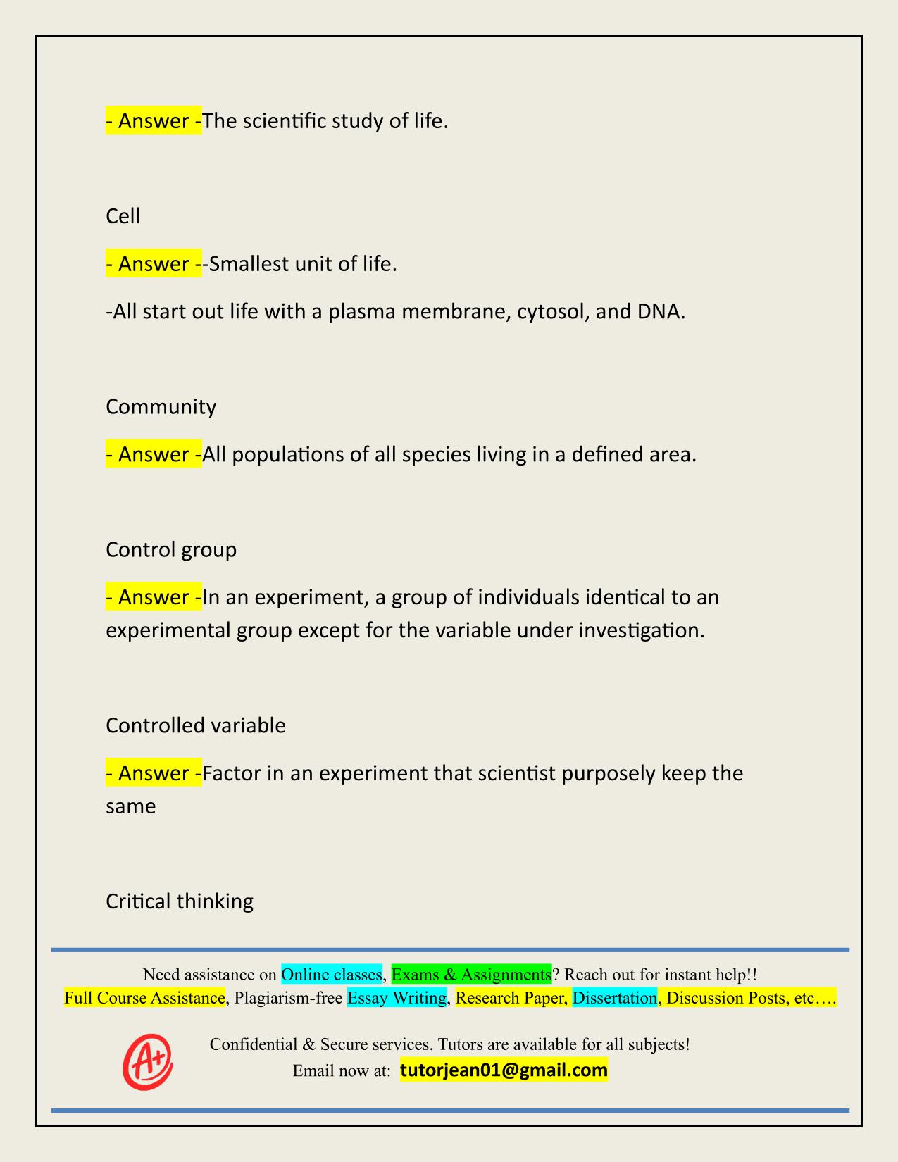BIO 189 MIDTERM STUDY GUIDE ACTUAL 2025/2026 WITH CORRECT ANSWERS