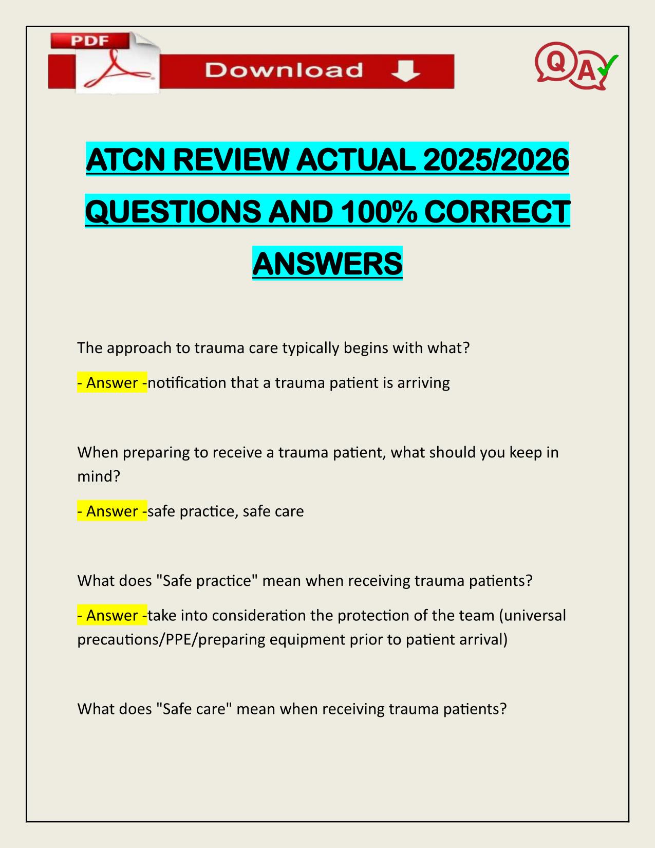 ATCN REVIEW ACTUAL 2025/2026 Q&A 100% PASS