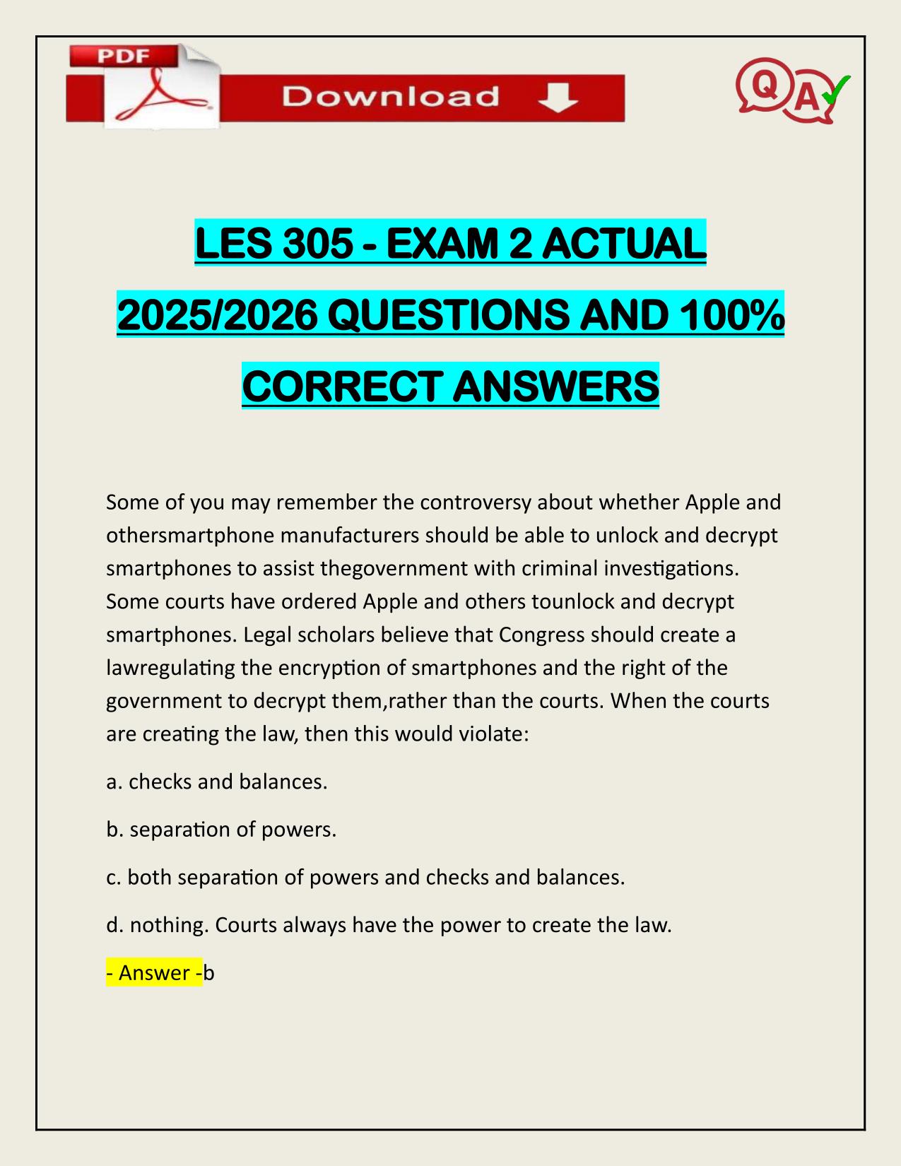 LES 305 - EXAM 2 ACTUAL 2025/2026 CORRECTLY ANSWERED