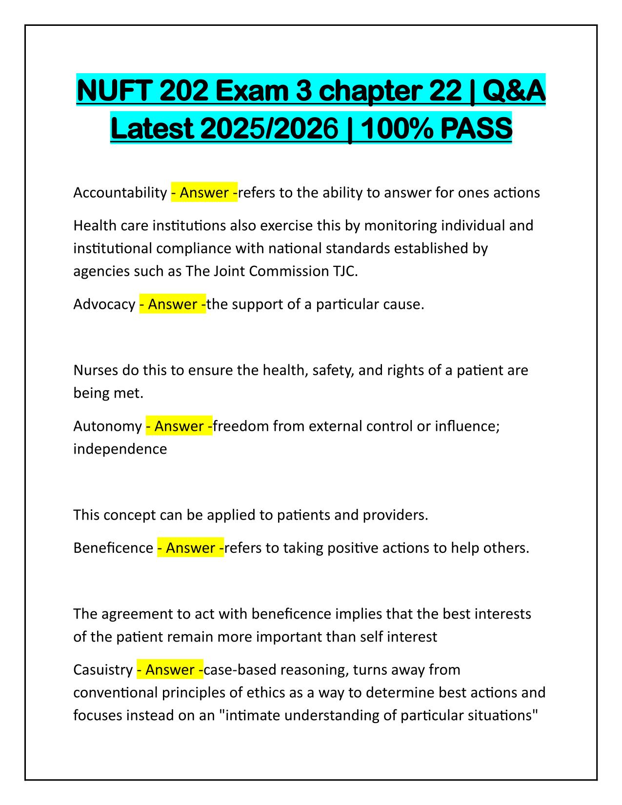 NUFT 202 Exam 3 chapter 22 Correctly Answered Latest 2025