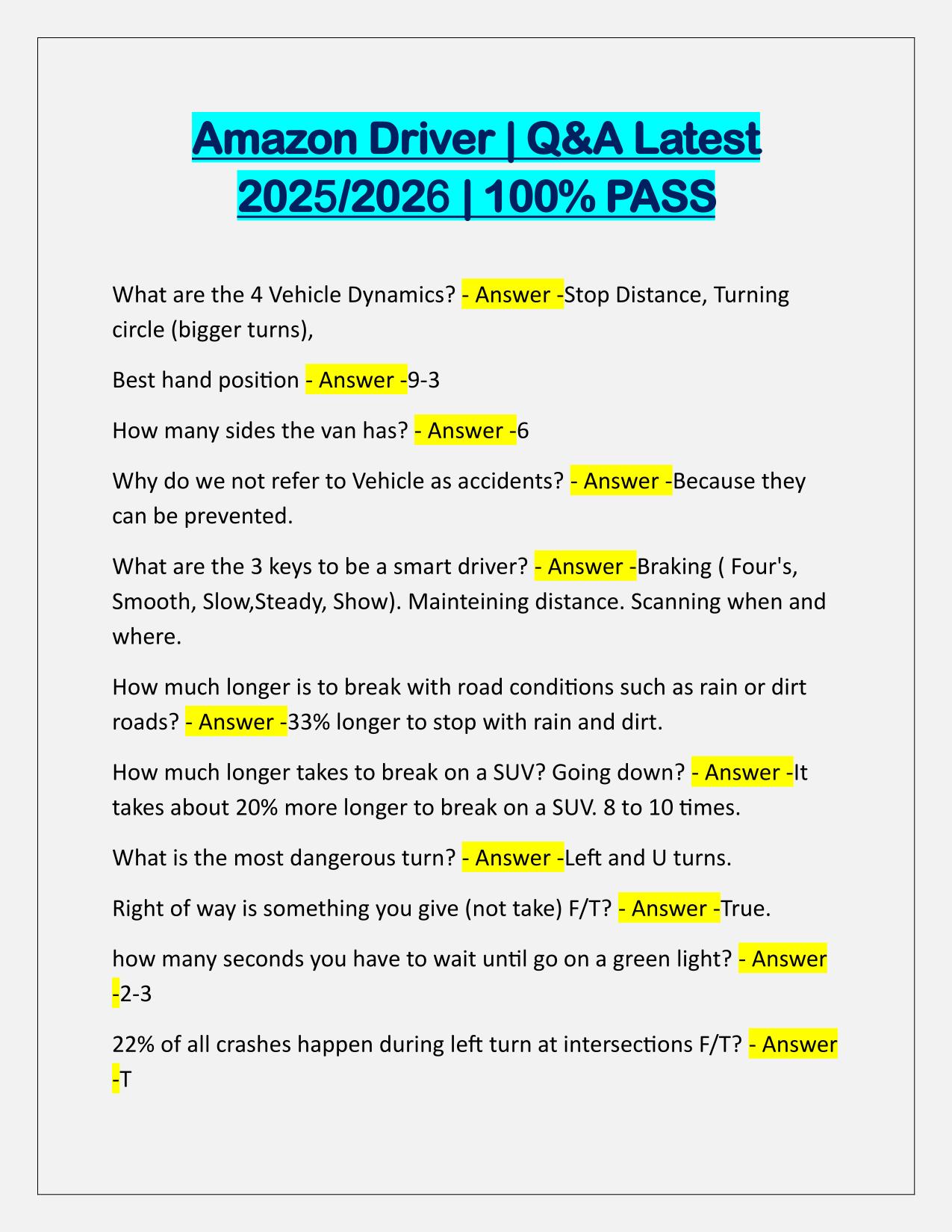 Amazon Driver Test Q&A Latest Update