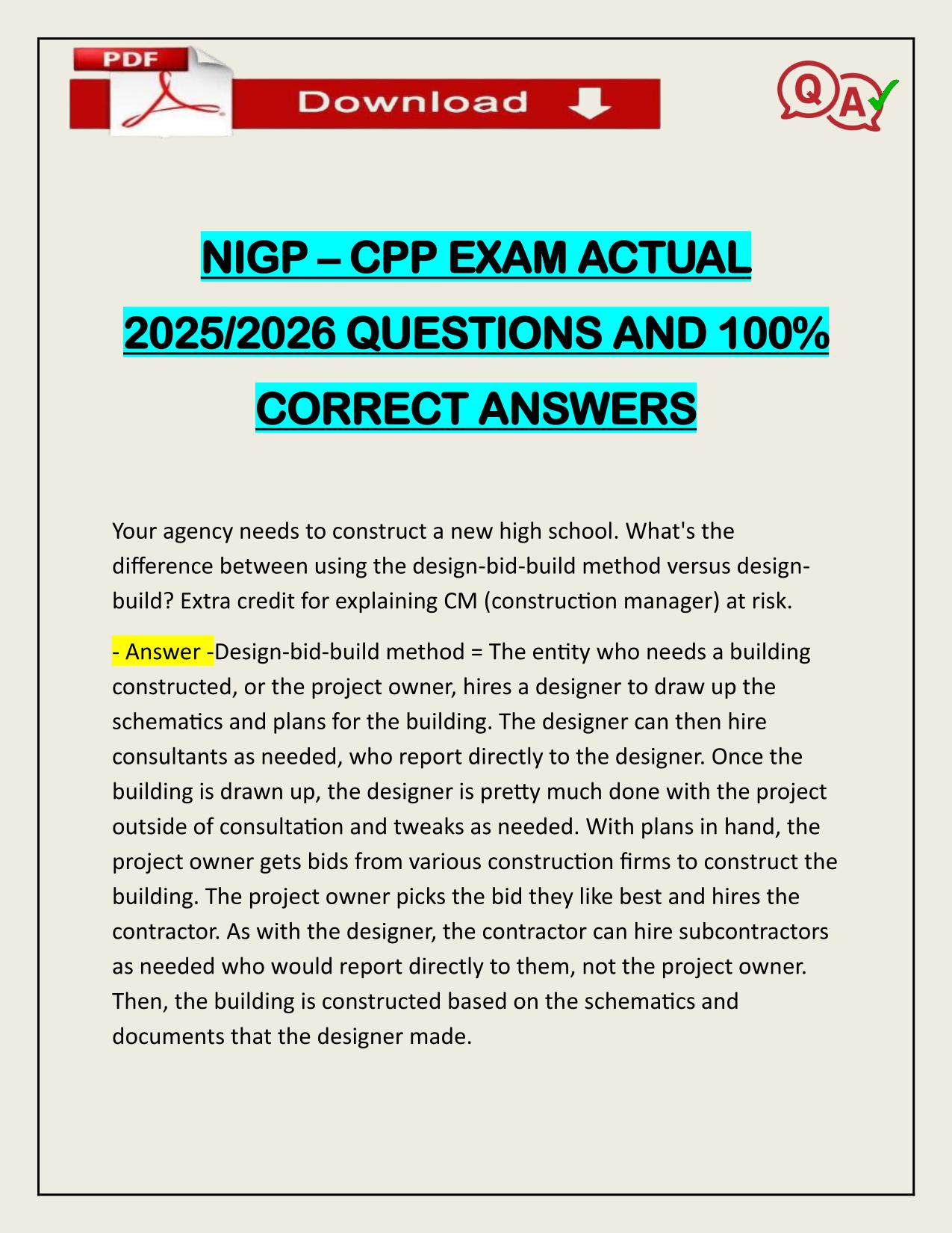NIGP – CPP EXAM ACTUAL 2025/2026 CORRECTLY ANSWERED