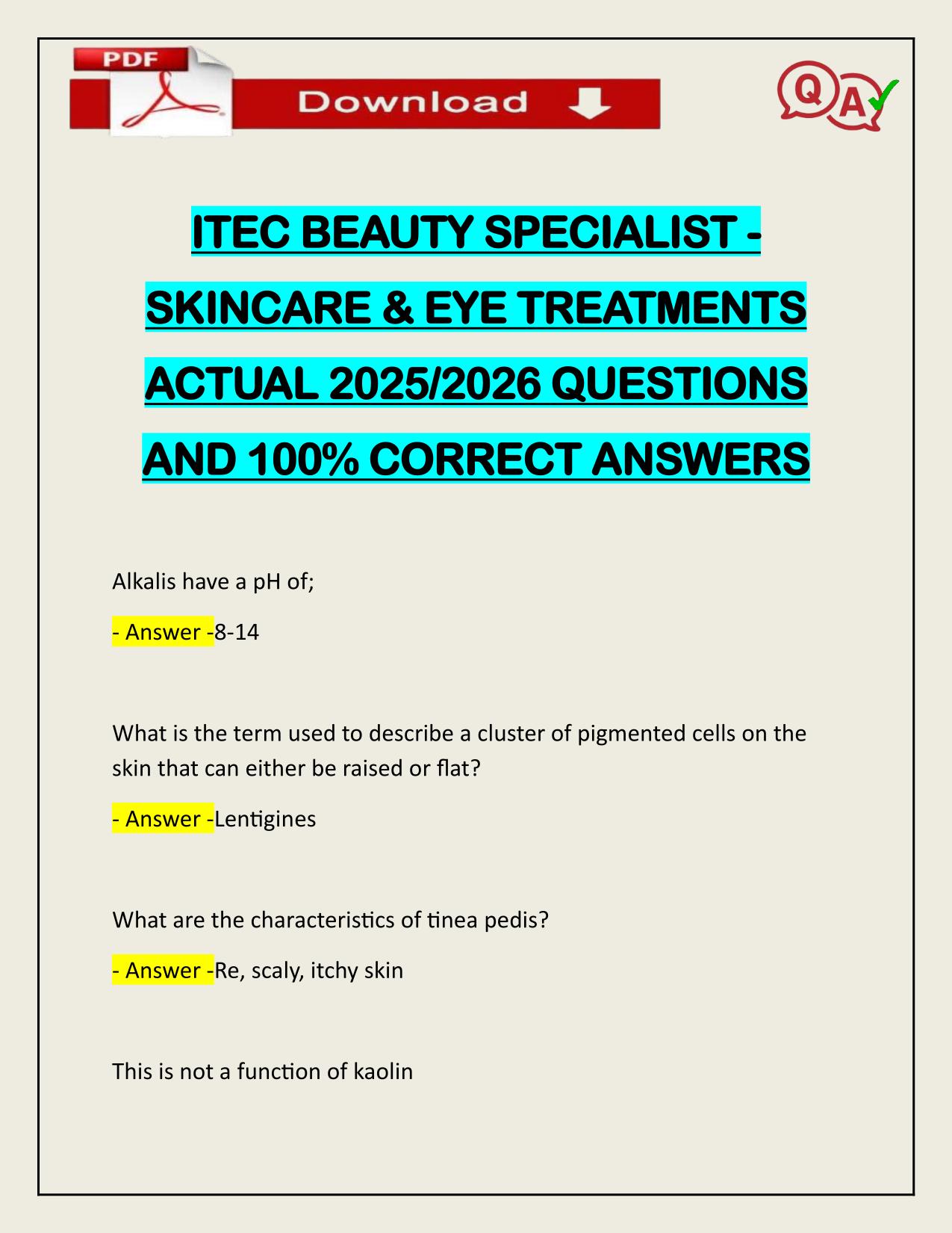 ITEC BEAUTY SPECIALIST - SKINCARE & EYE TREATMENTS ACTUAL 2025/2026