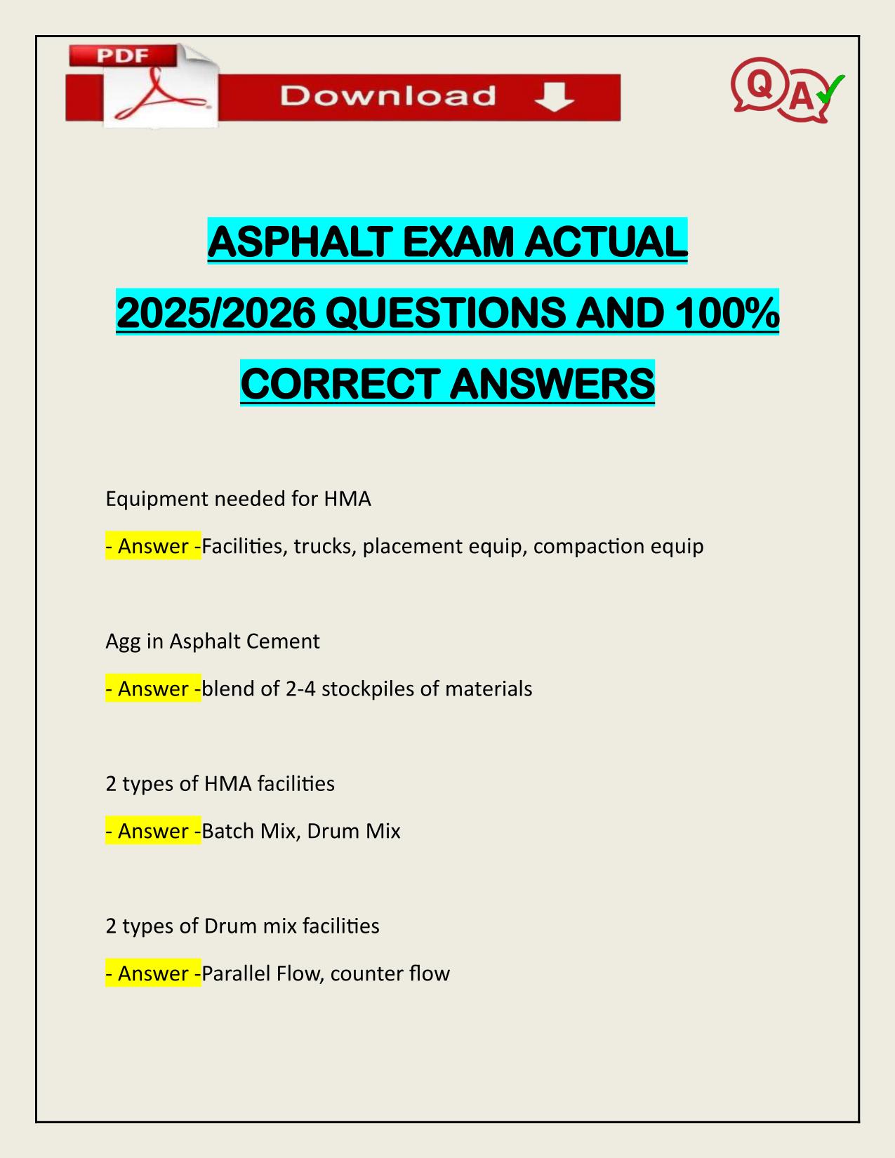 ASPHALT EXAM ACTUAL 2025/2026 CORRECTLY ANSWERED