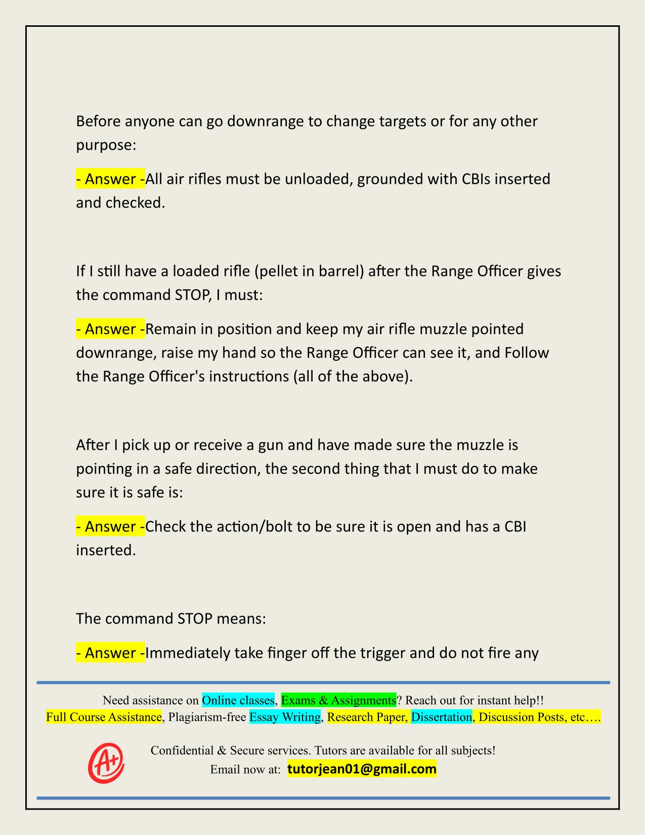 2025/2026 JROTC AIR RIFLE MARKSMANSHIP CADET SAFETY NOTES