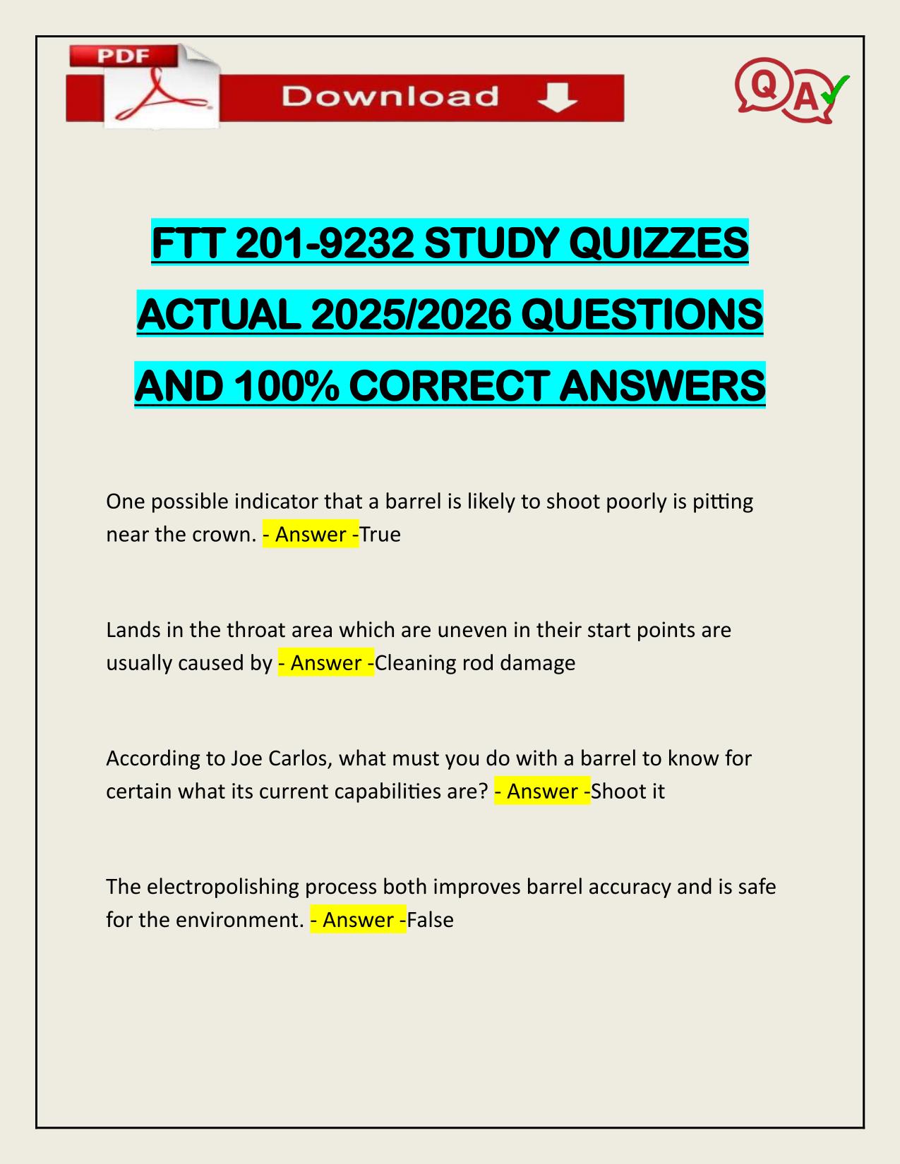 FTT 201-9232 STUDY QUIZZES ACTUAL 2025/2026 LATEST UPDATE