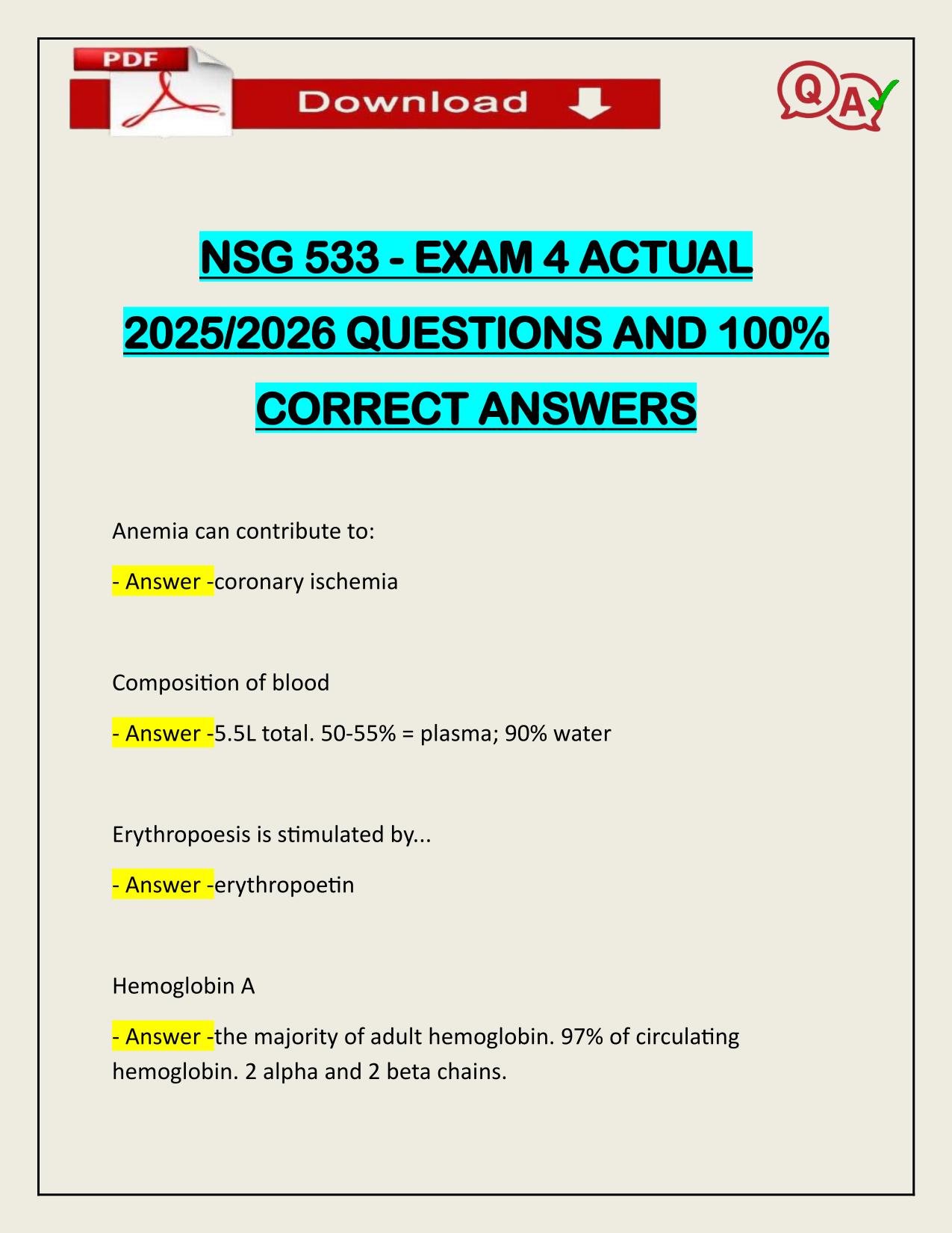 NSG 533 EXAM 4 ACTUAL 2025/2026 QUESTIONS AND 100% CORRECT ANSWERS